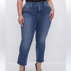 Good American Good Straight Dark Blue Cropped Jeans